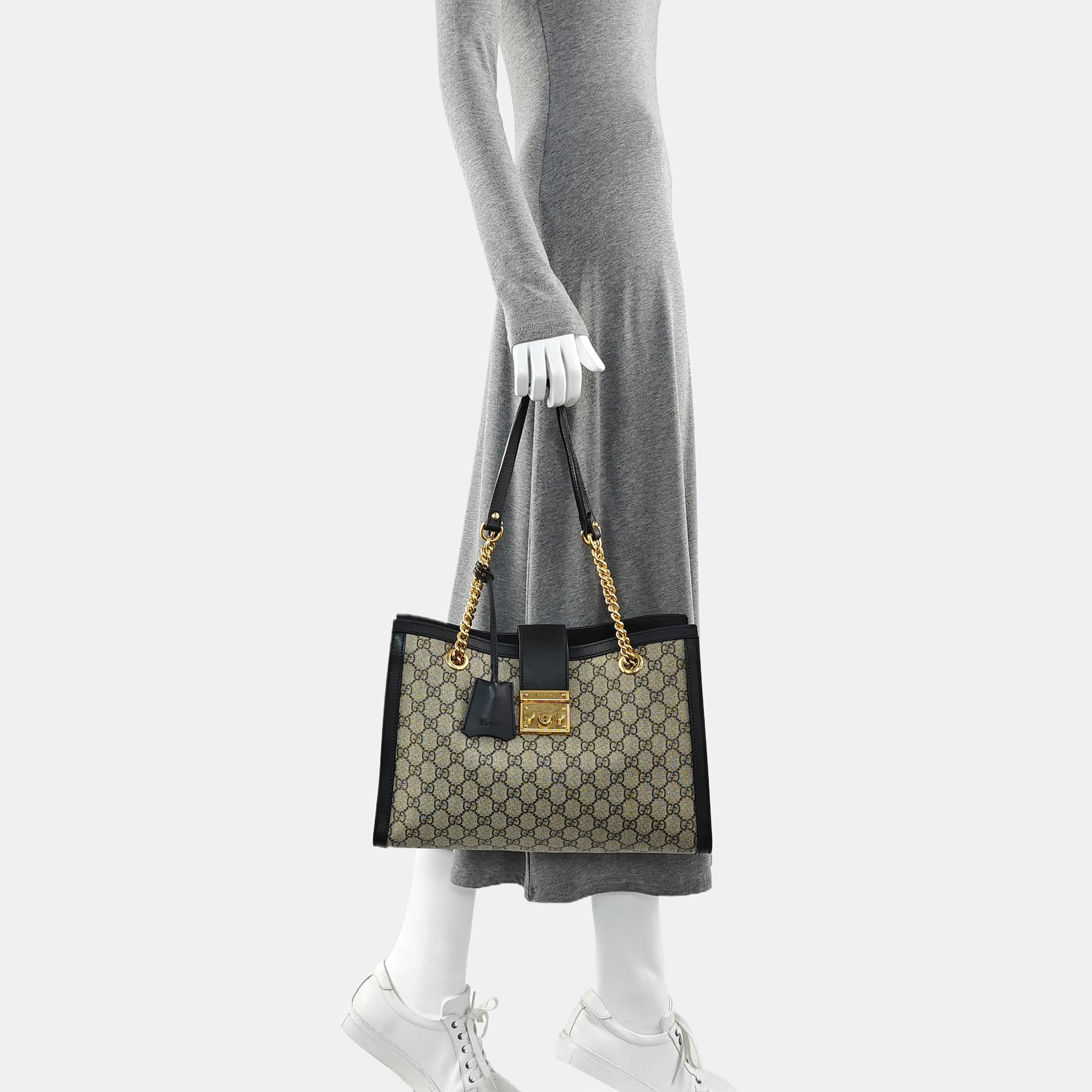 Padlock Medium Monogram Coated Canvas Beige