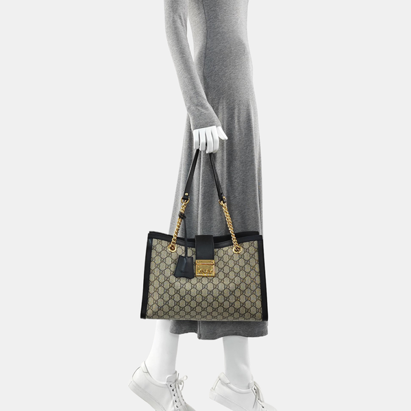 Padlock Medium Monogram Coated Canvas Beige