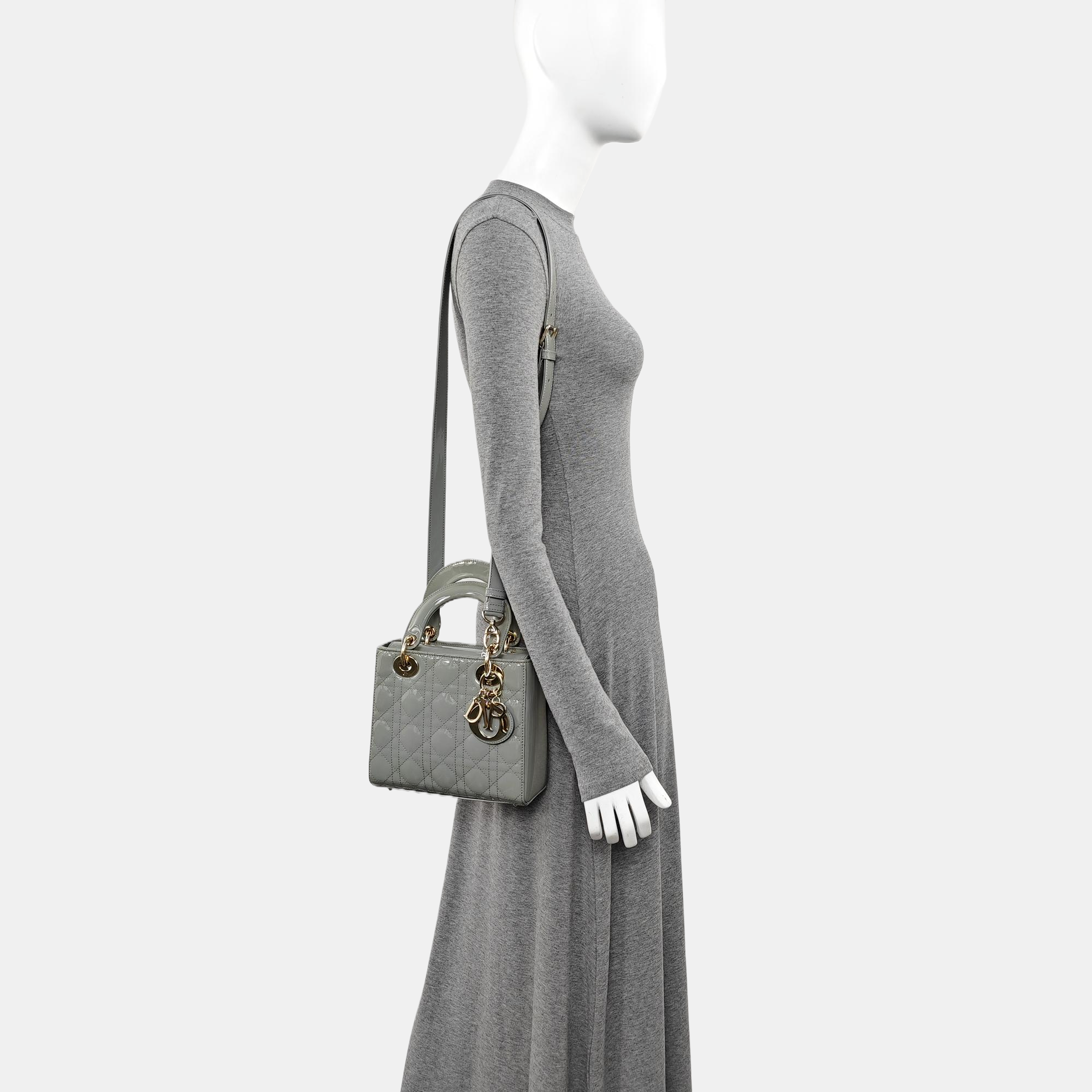 Lady Dior Small Cannage Patent Leather Gray