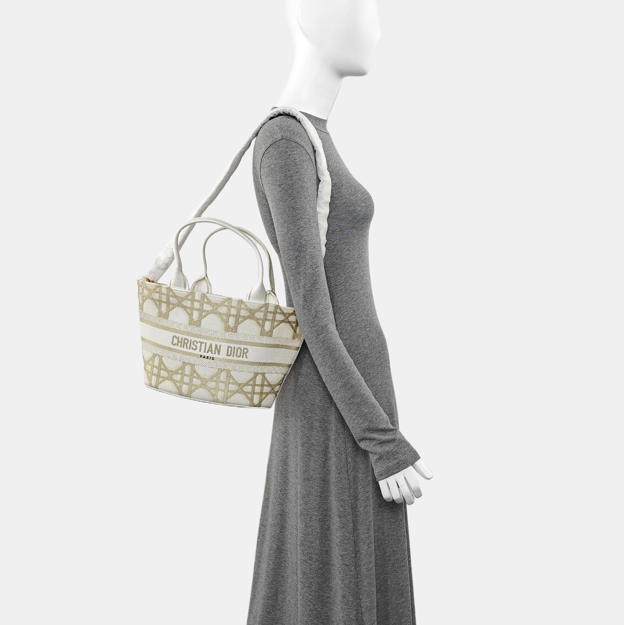 Cannage Canvas Tote Bag White