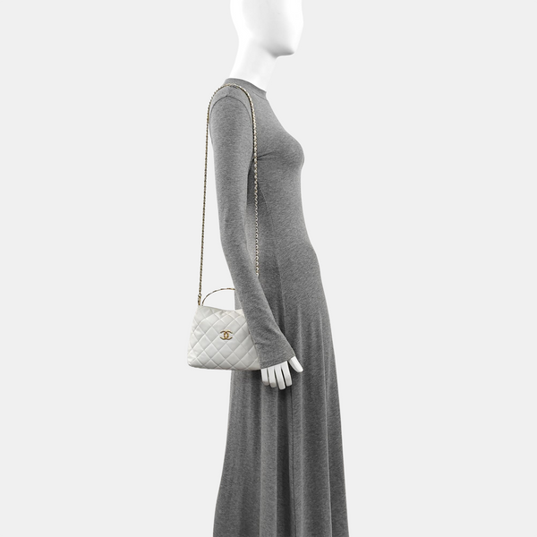Quilted Grained Calfskin Shoulder Bag White