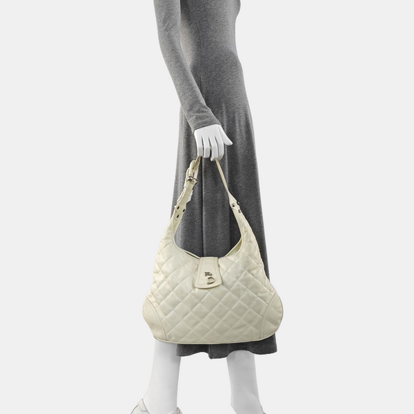 Quilted Calfskin Tote Bag White