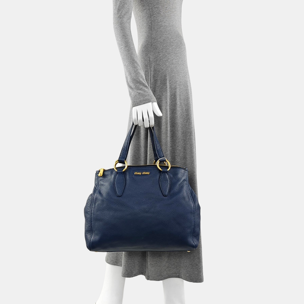 Calfskin Top Handle Bag Blue