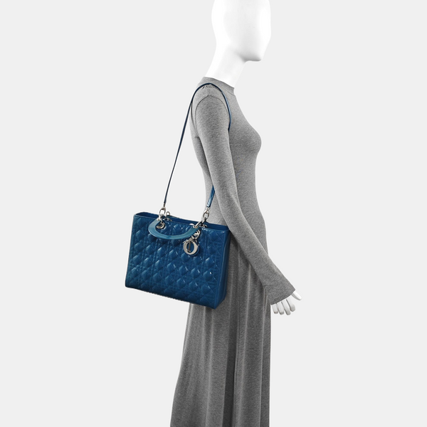 Lady Dior Large Cannage Patent Leather Blue
