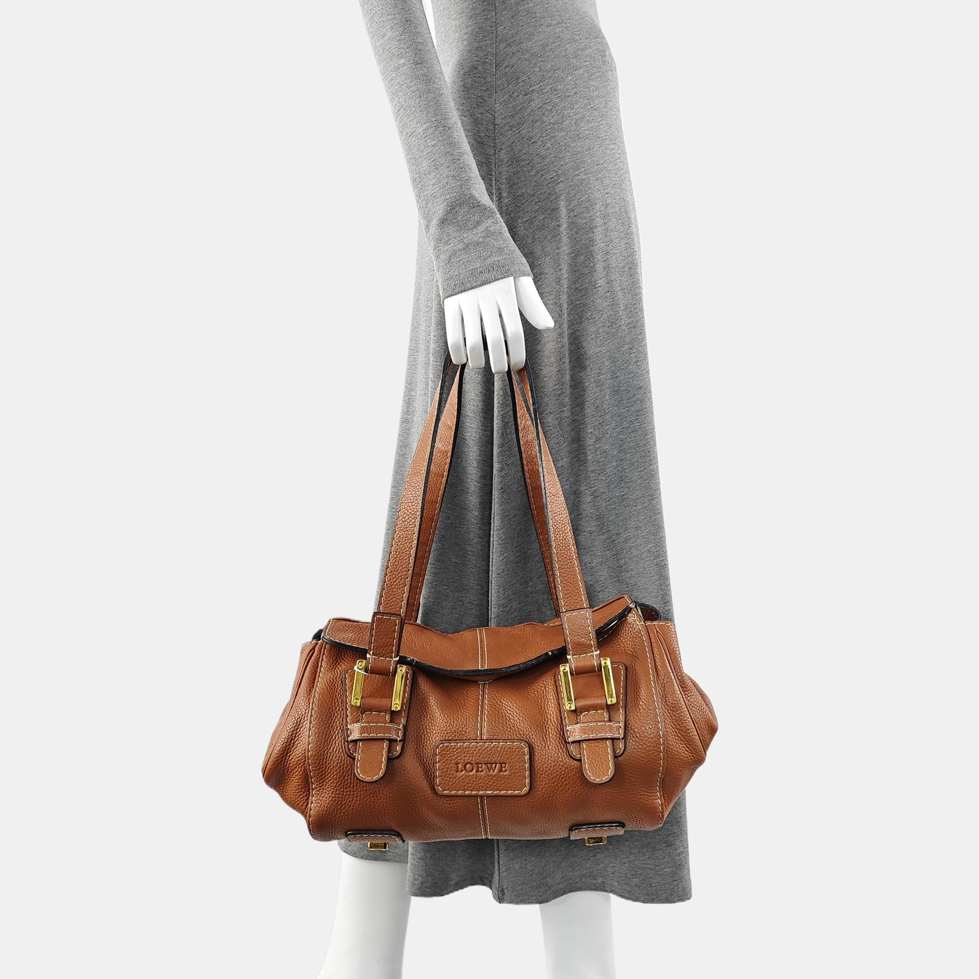 Calfskin Top Handle Bag Brown