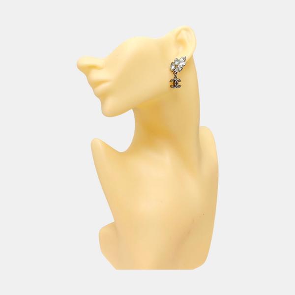 CC Logo Metal Gray Stud Earrings
