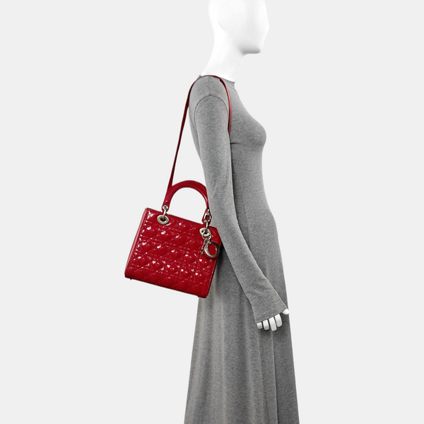 Lady Dior Medium Cannage Patent Leather Red
