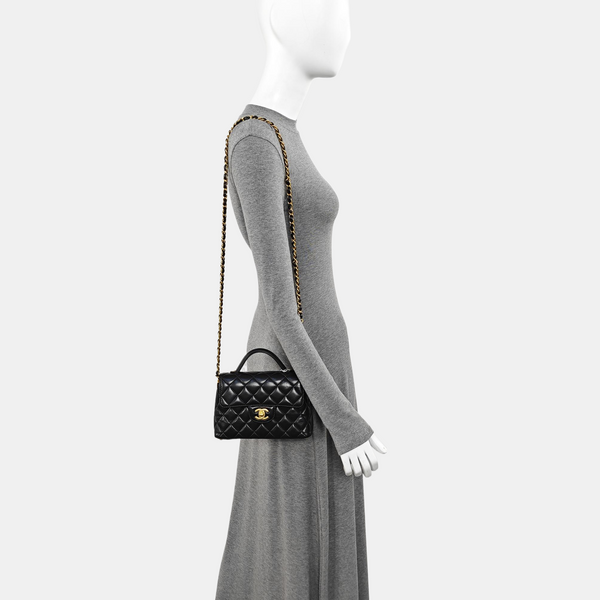 Quilted Lambskin Shoulder Bag Small Black