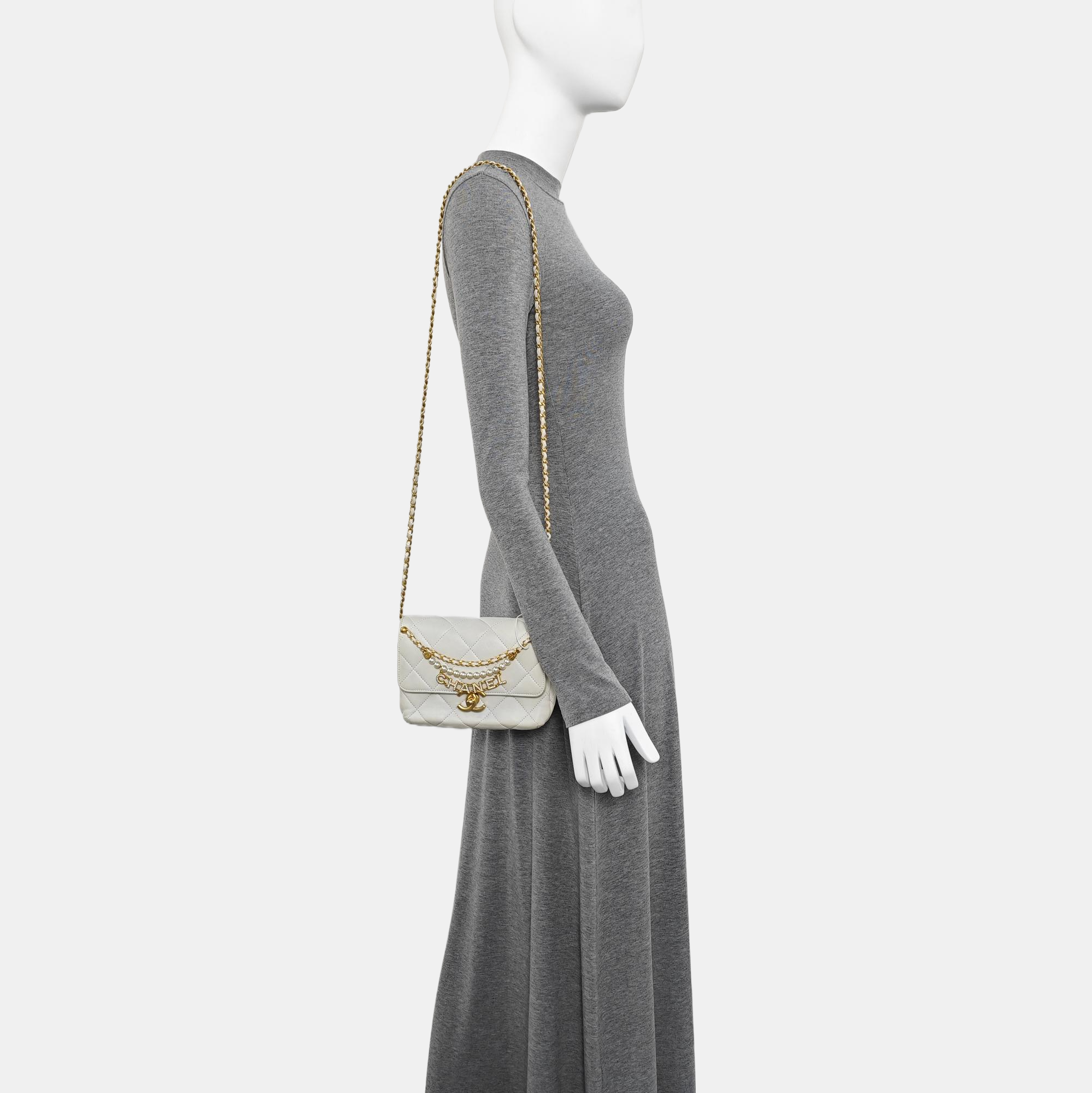Quilted Lambskin Shoulder Bag White