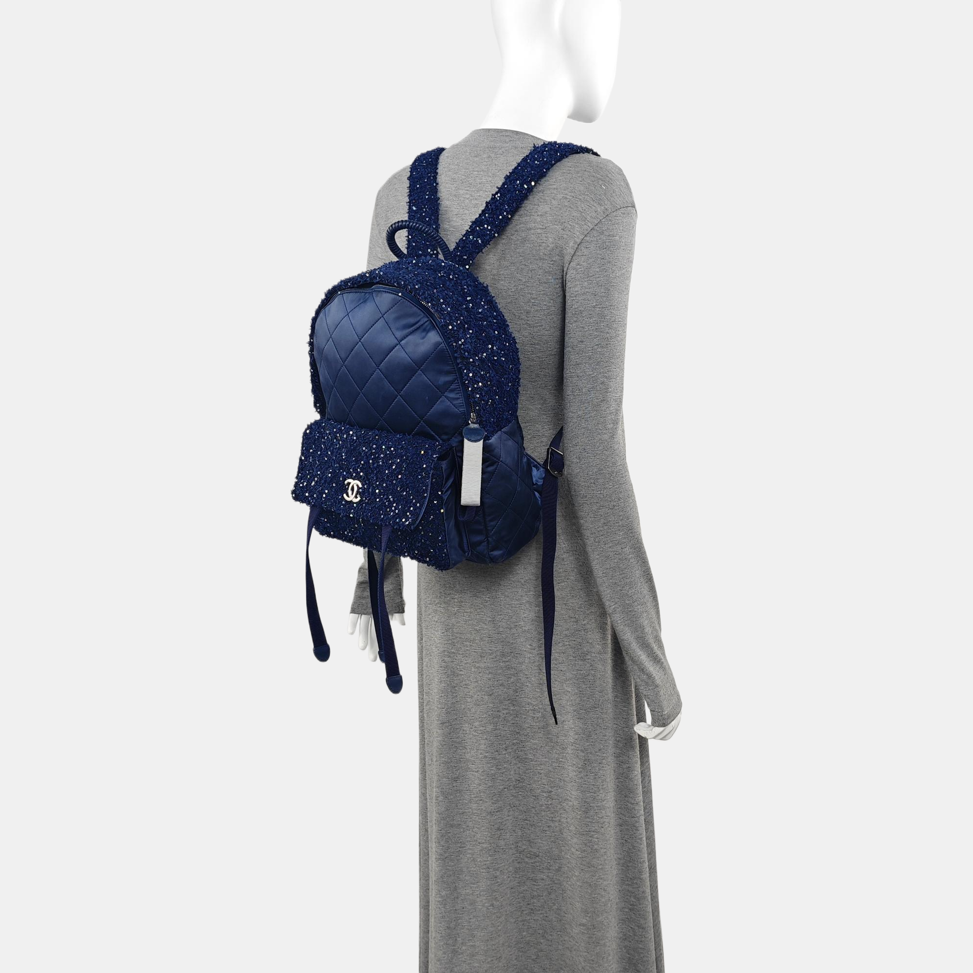 Quilted Nylon Backpack Blue