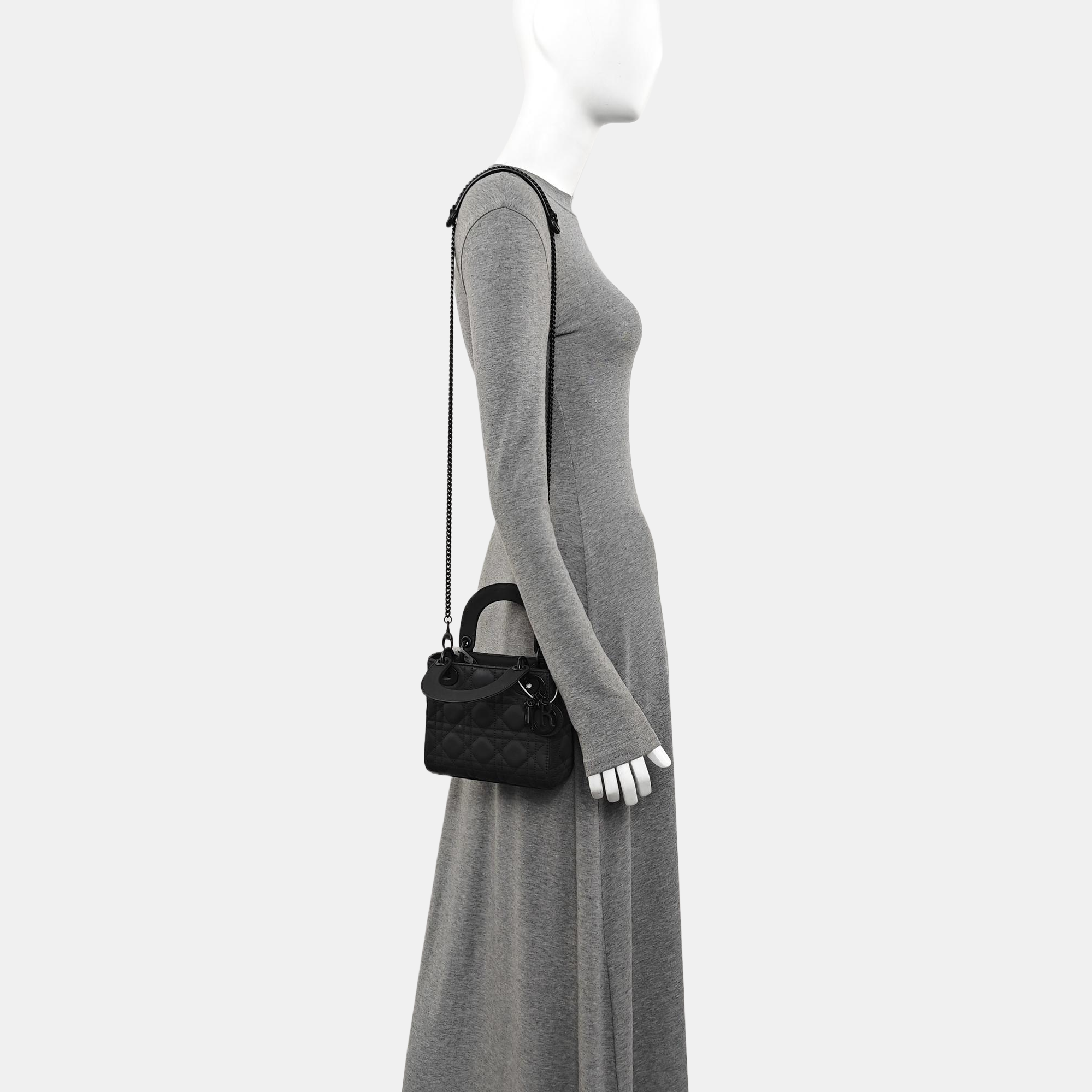 Lady Dior Mini Cannage Calfskin Black