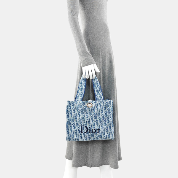 Oblique Canvas Tote Bag Blue