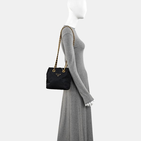 Quilted Nylon Shoulder Bag Black