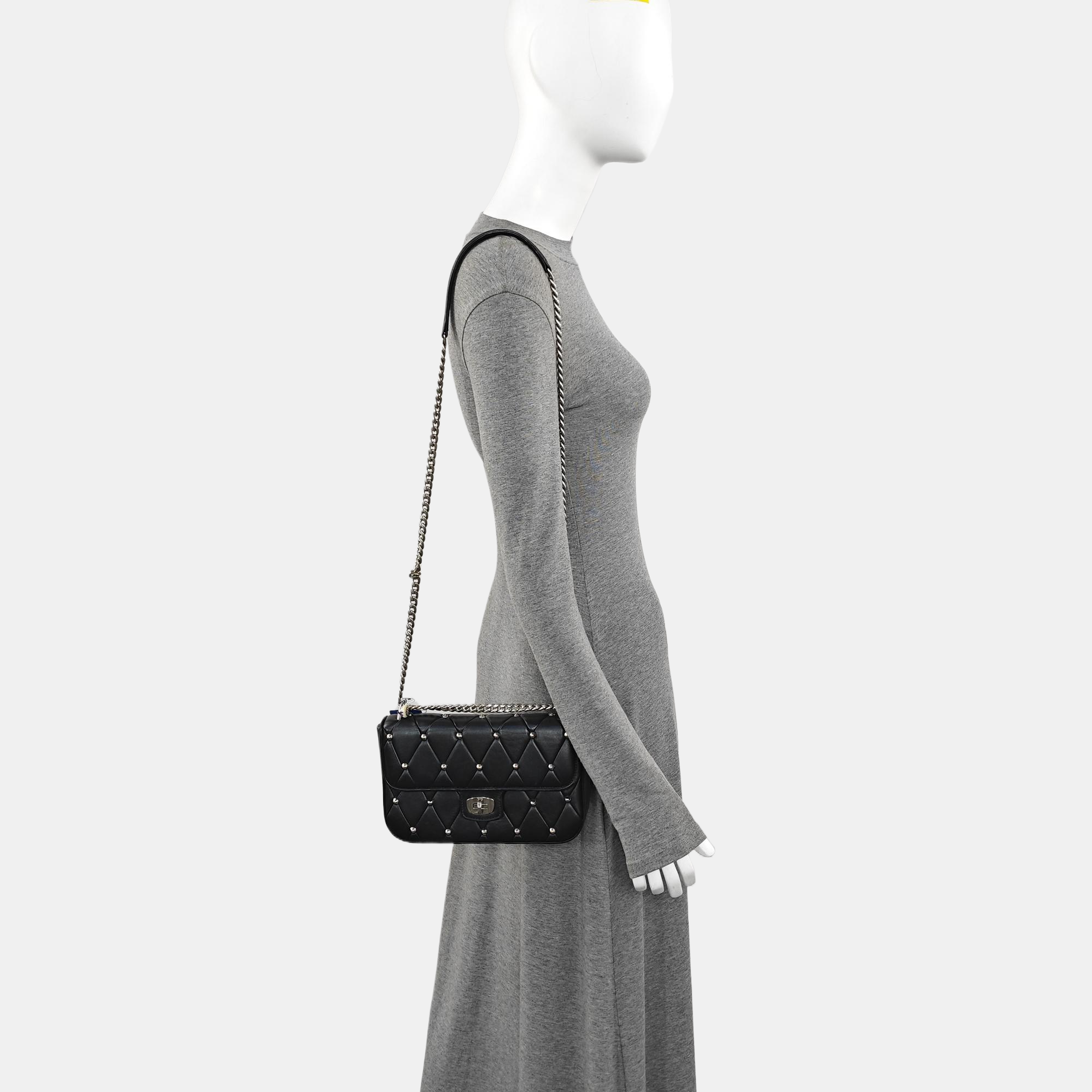 Quilted Lambskin Shoulder Bag Black