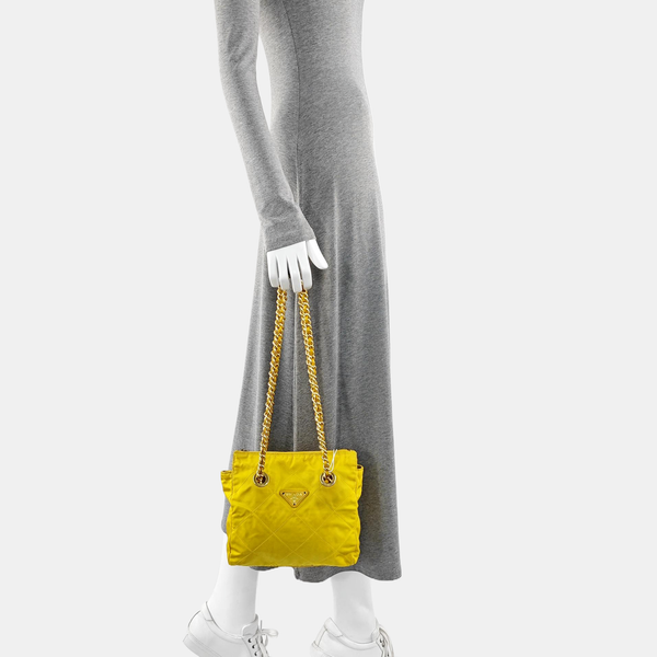 Quilted Nylon Shoulder Bag Yellow