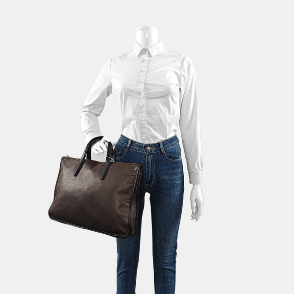 Calfskin Top Handle Bag Brown