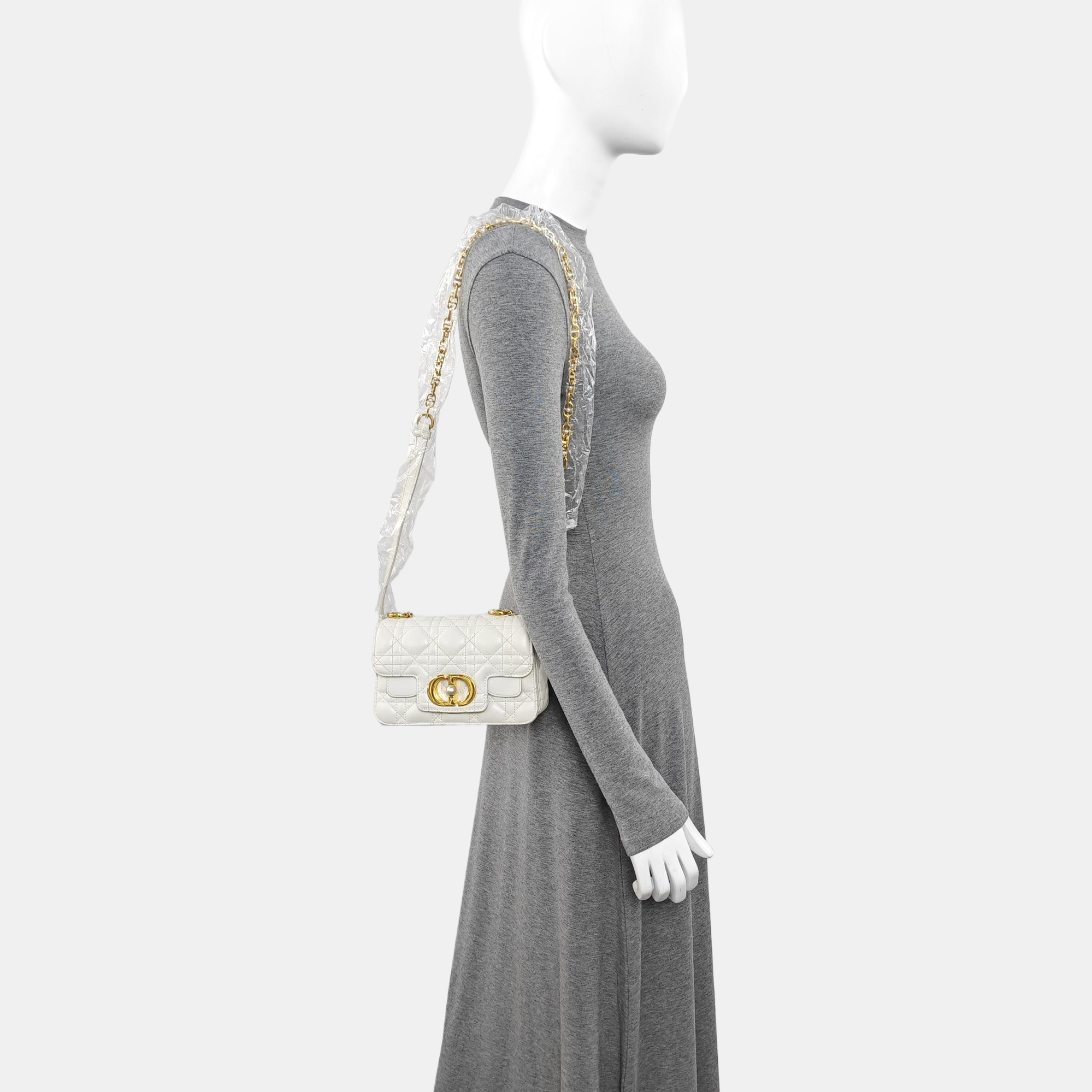 Cannage Calfskin Shoulder Bag Mini White