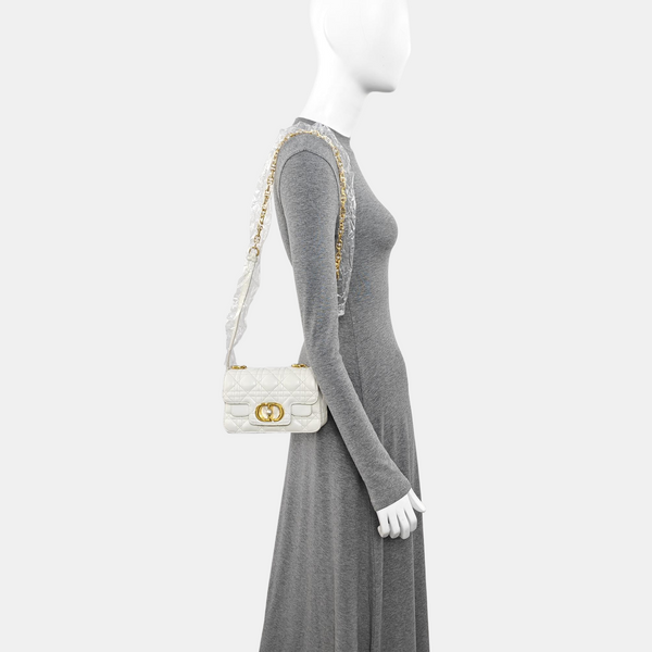 Cannage Calfskin Shoulder Bag Mini White