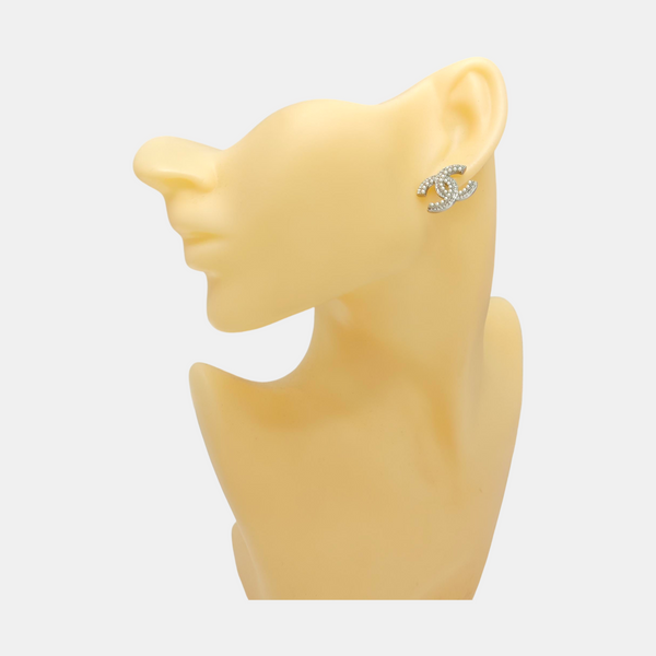 CC Logo Metal Silver Stud Earrings