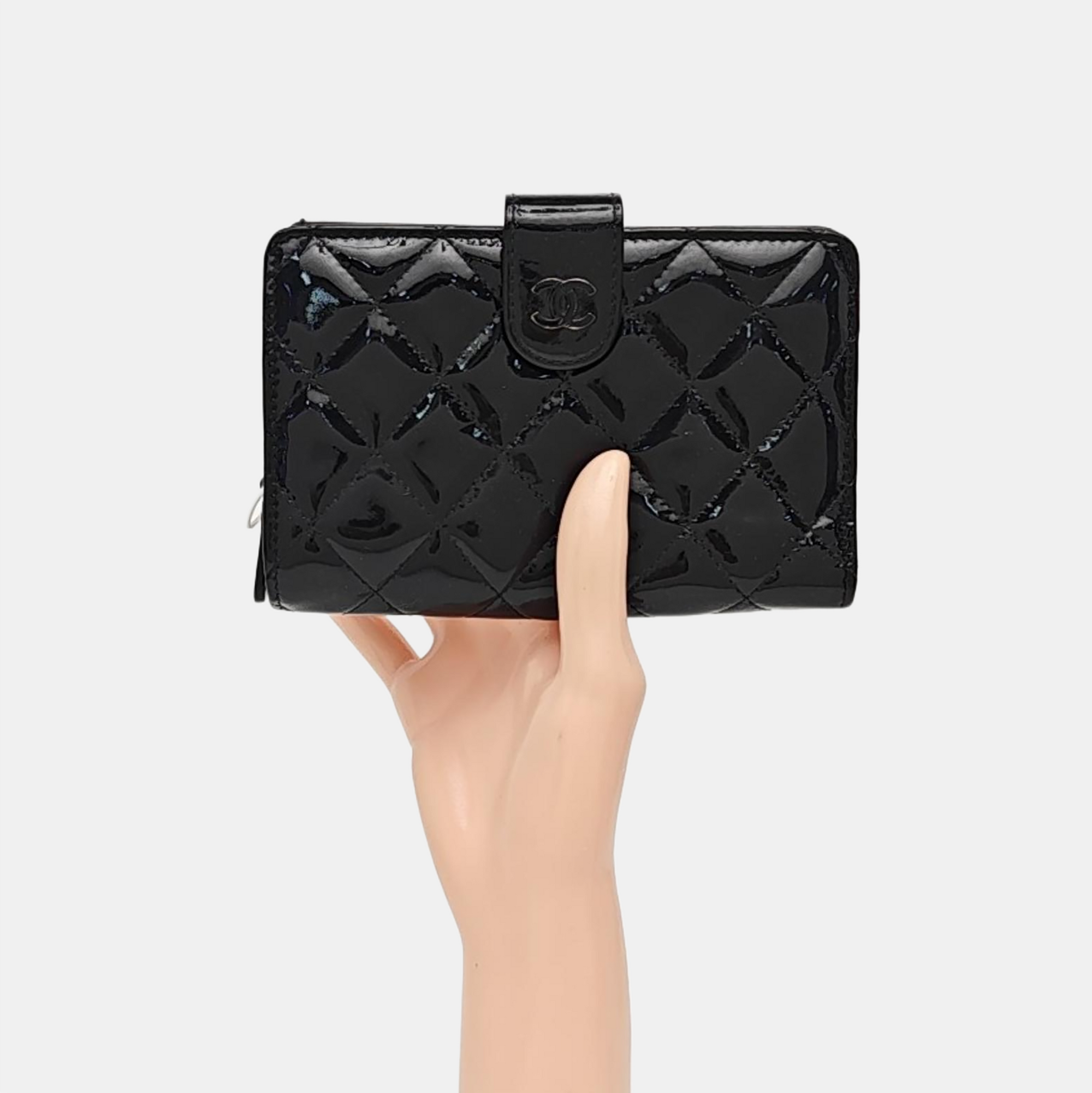 Quilted Patent Leather Wallet Black