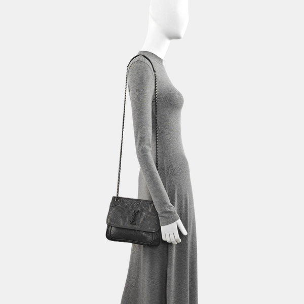 NIKI Small Chevron Calfskin Gray