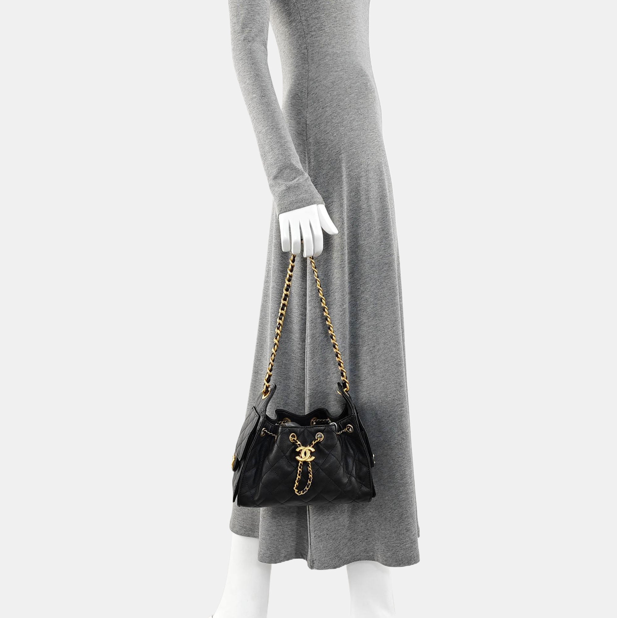 CHANEL 25 Mini Quilted Grained Calfskin Black