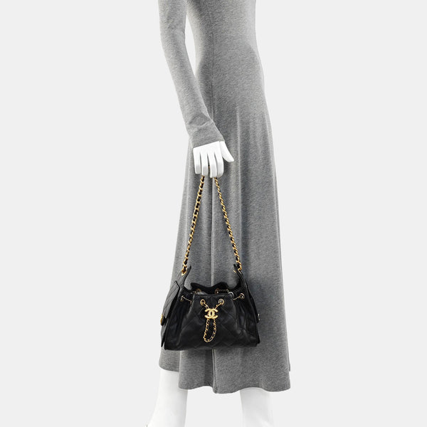 CHANEL 25 Mini Quilted Grained Calfskin Black