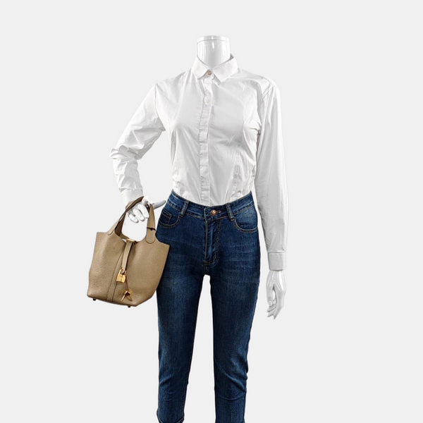 Authenticated pre-owned  Picotin Lock 18 Clemence Beige - Bucket Bag at Looply
