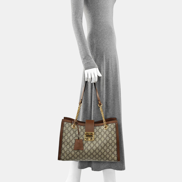 Padlock Medium Monogram Coated Canvas Beige