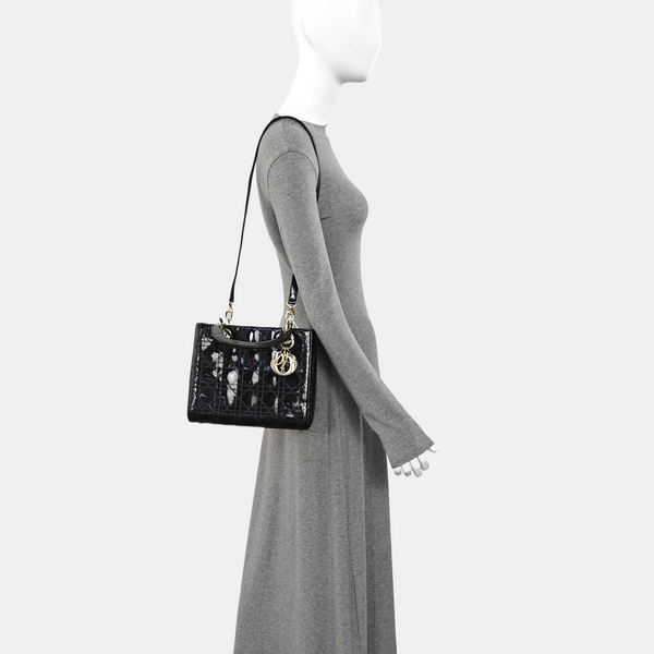 Lady Dior Medium Cannage Patent Leather Black