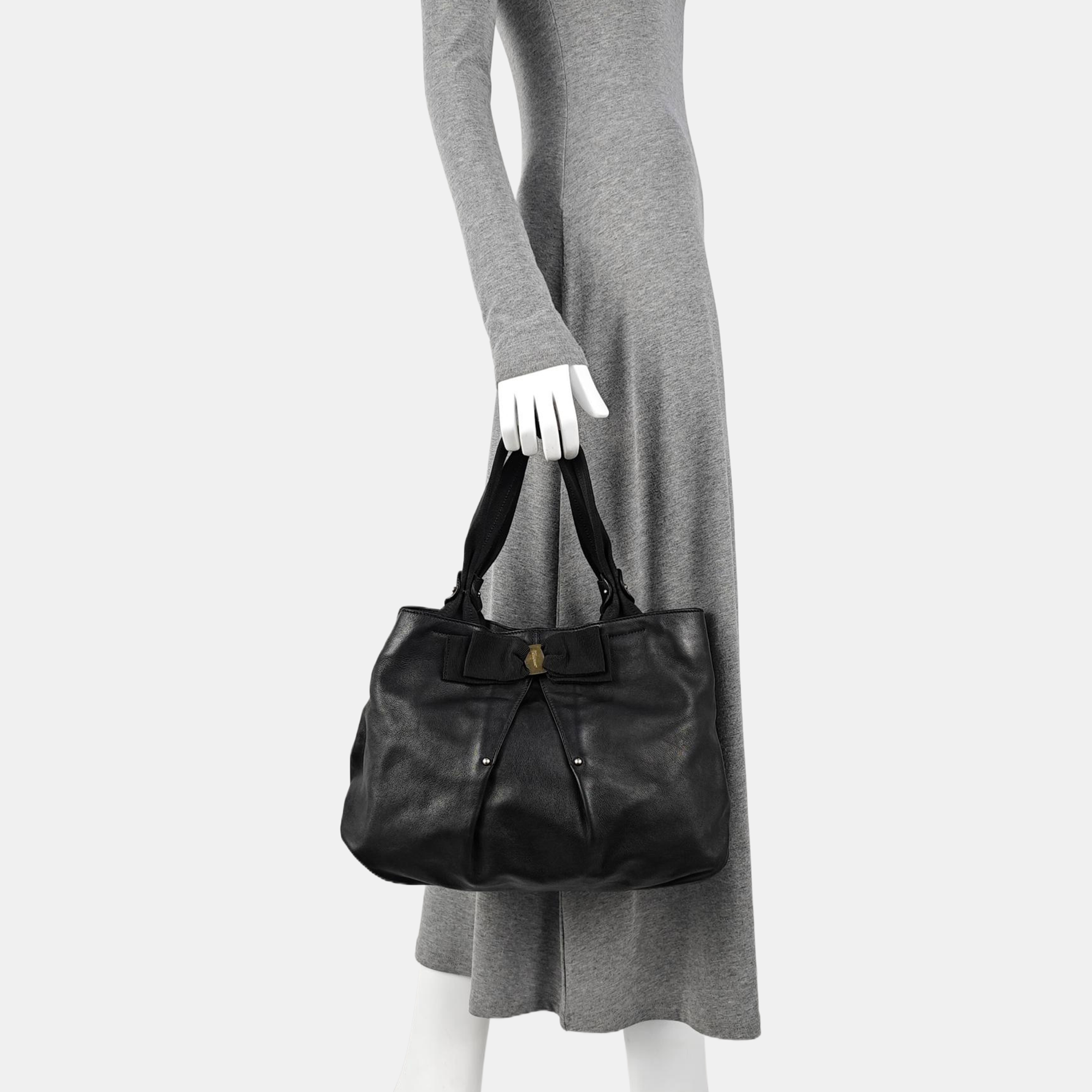 Calfskin Top Handle Bag Black