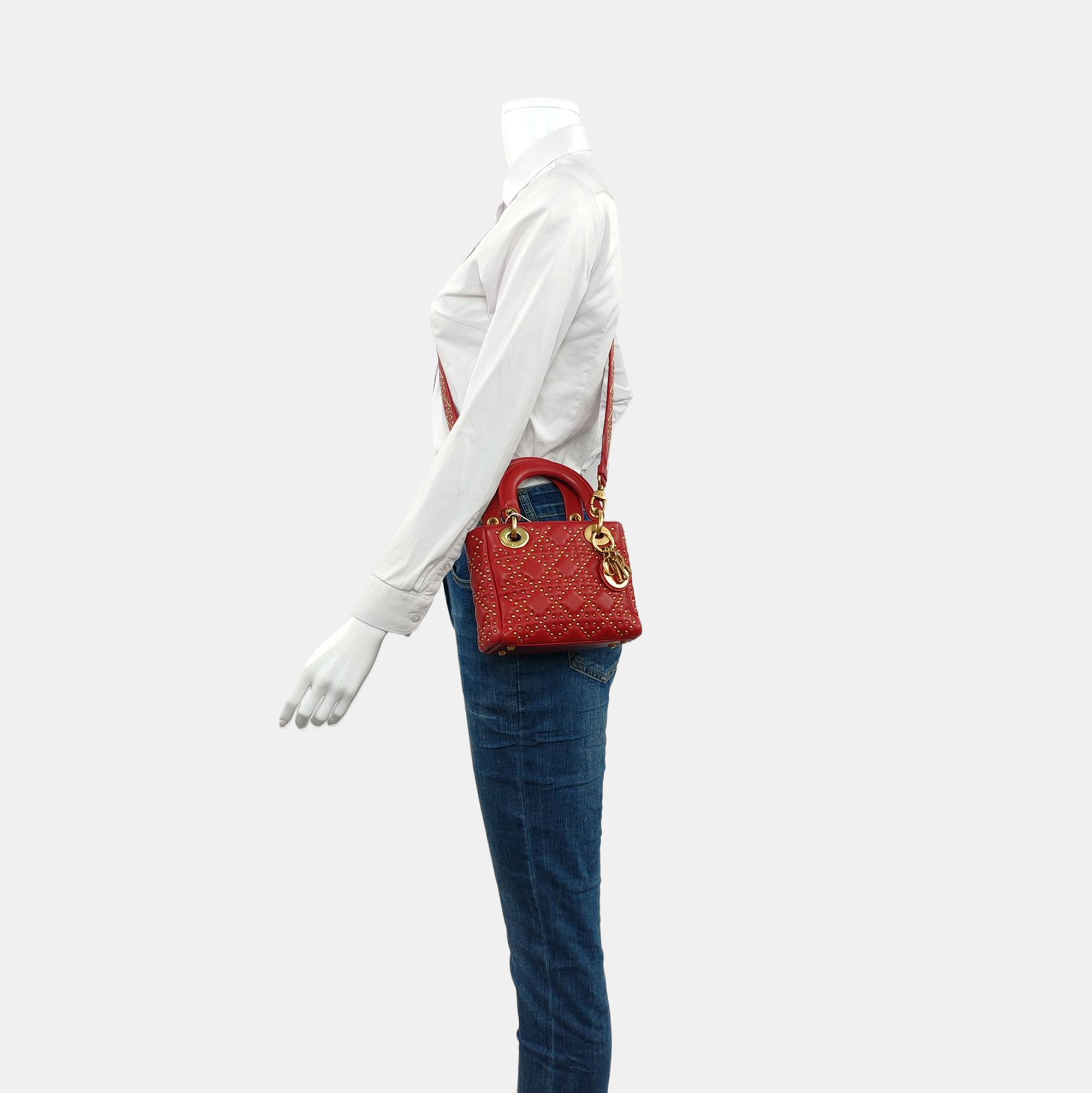 Authenticated pre-owned  Lady Dior Mini Cannage Lambskin Red - Tote Bag at Looply