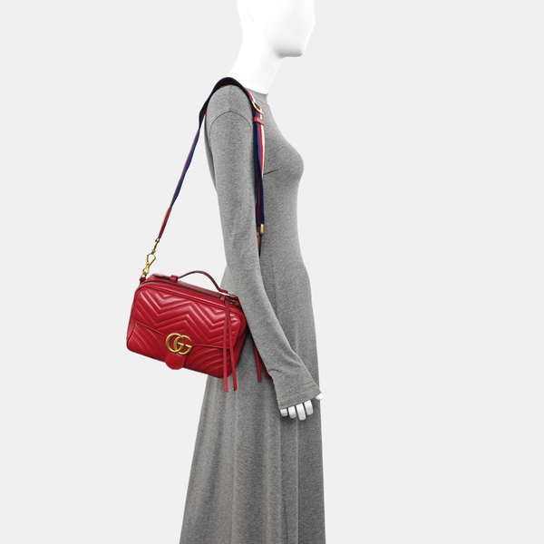 GG Marmont Medium Quilted Calfskin Red