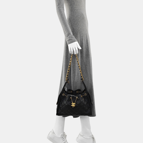 CHANEL 25 Small Quilted Grained Calfskin Black