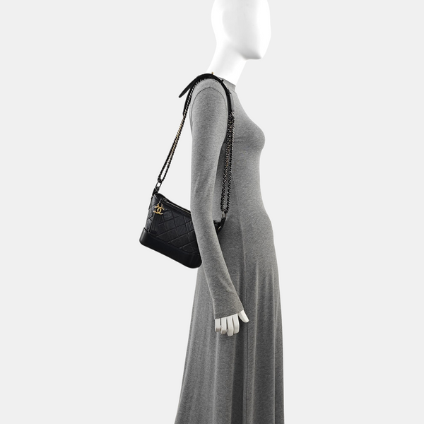 GABRIELLE Small Quilted Vintage Calf Black