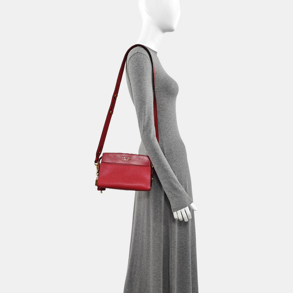 Saffiano Calfskin Shoulder Bag Red
