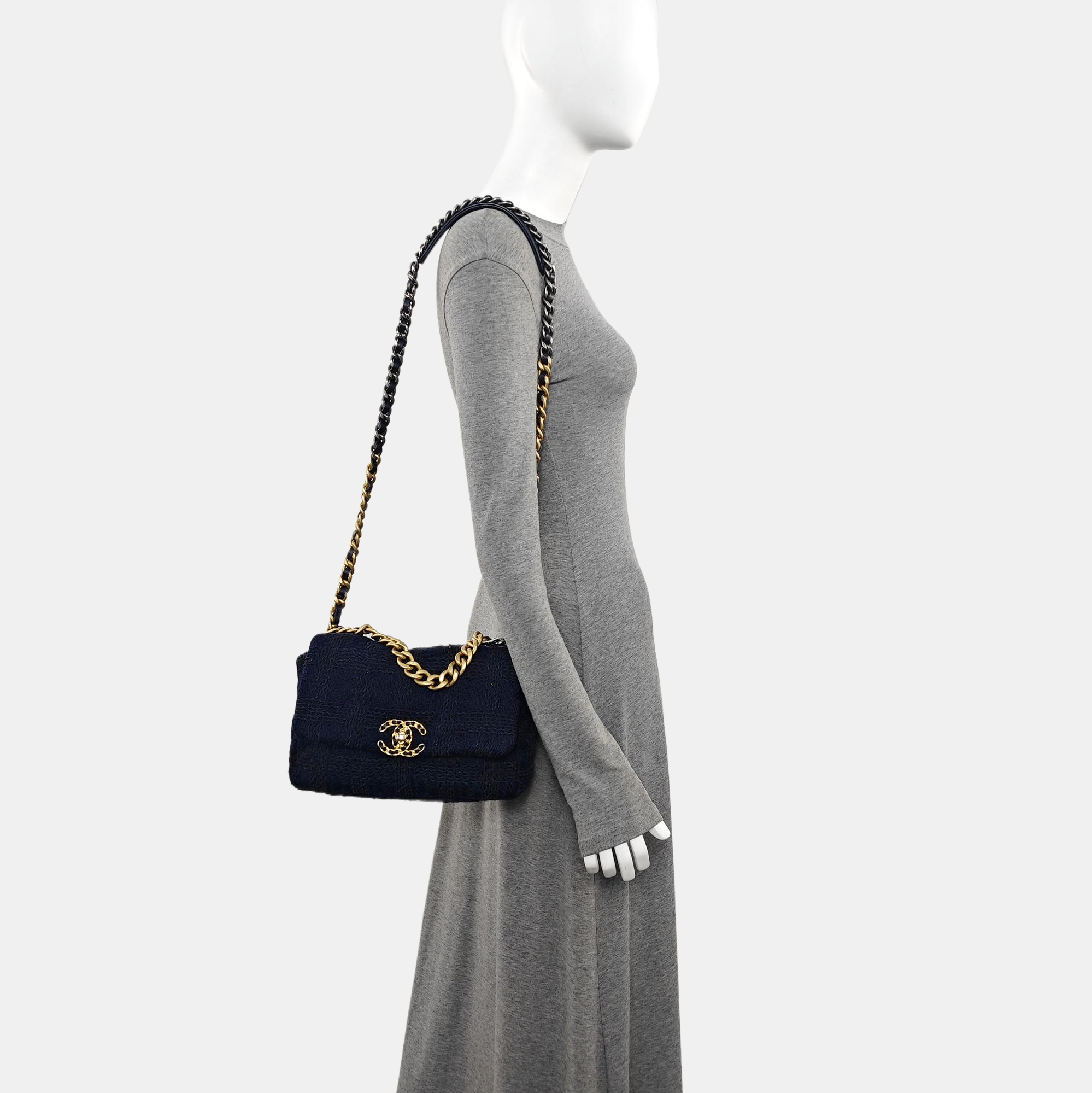 CHANEL 19 Small Quilted Fabric Blue