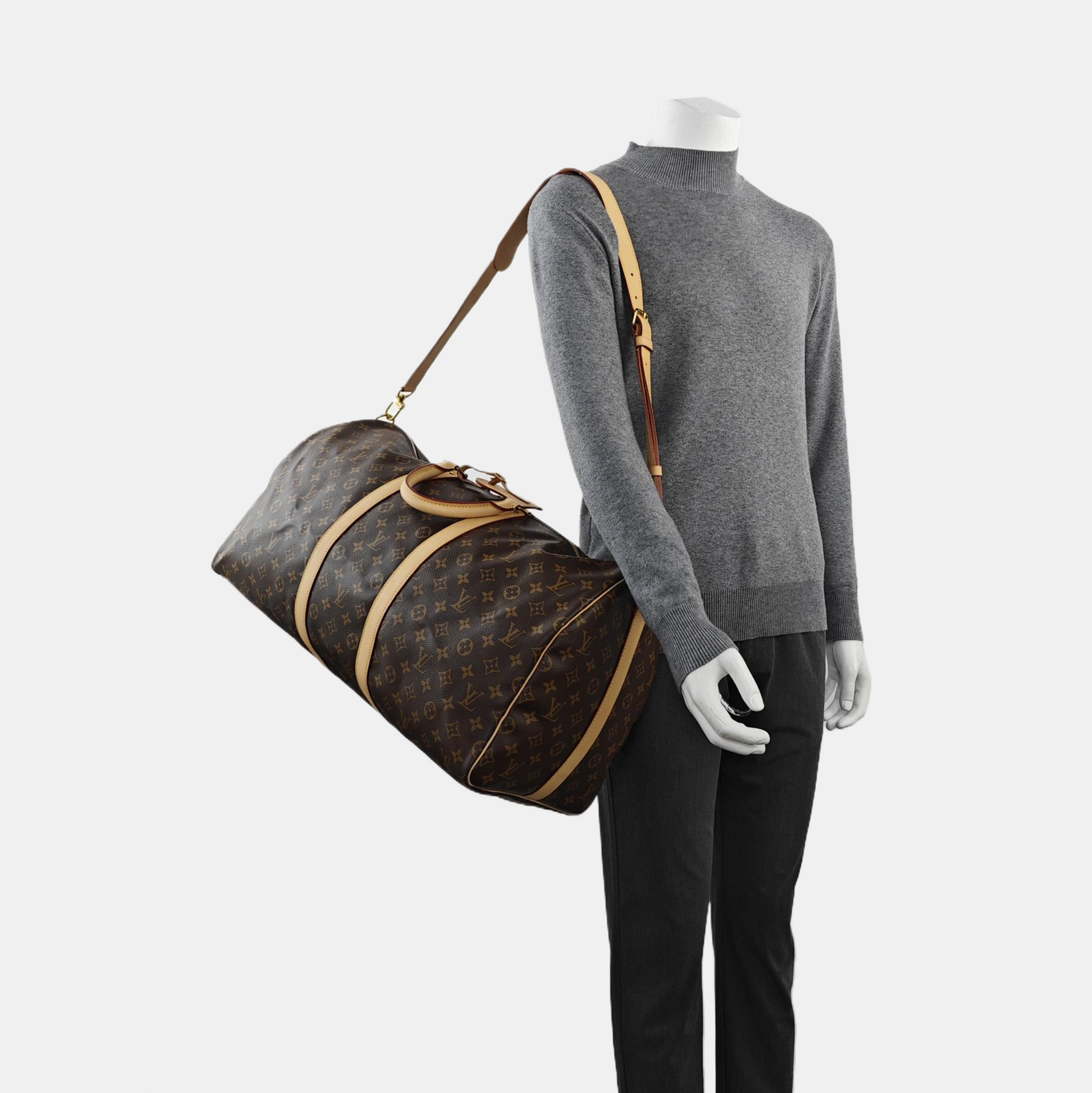 KEEPALL 55 Monogram Coated Canvas Brown