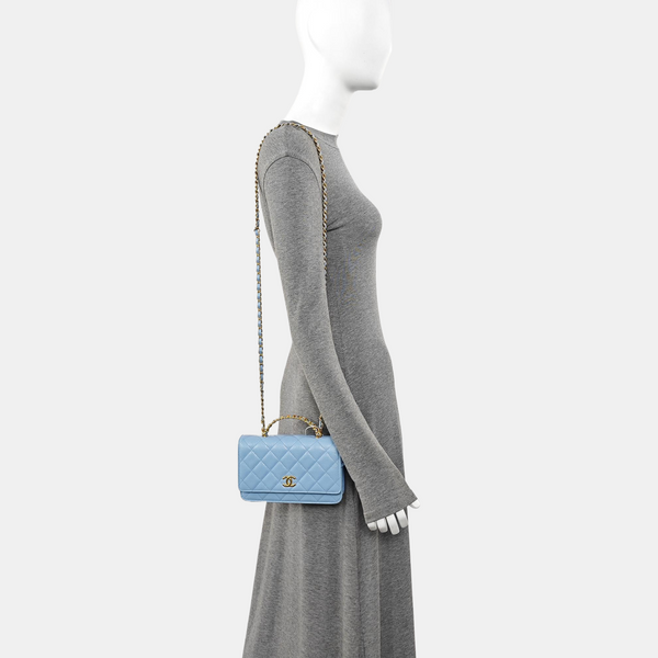 Quilted Grained Calfskin Shoulder Bag Blue