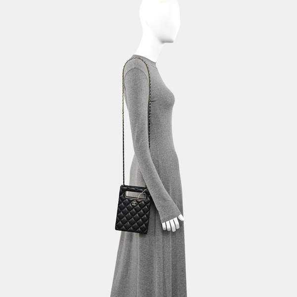 Quilted Grained Calfskin Shoulder Bag Black