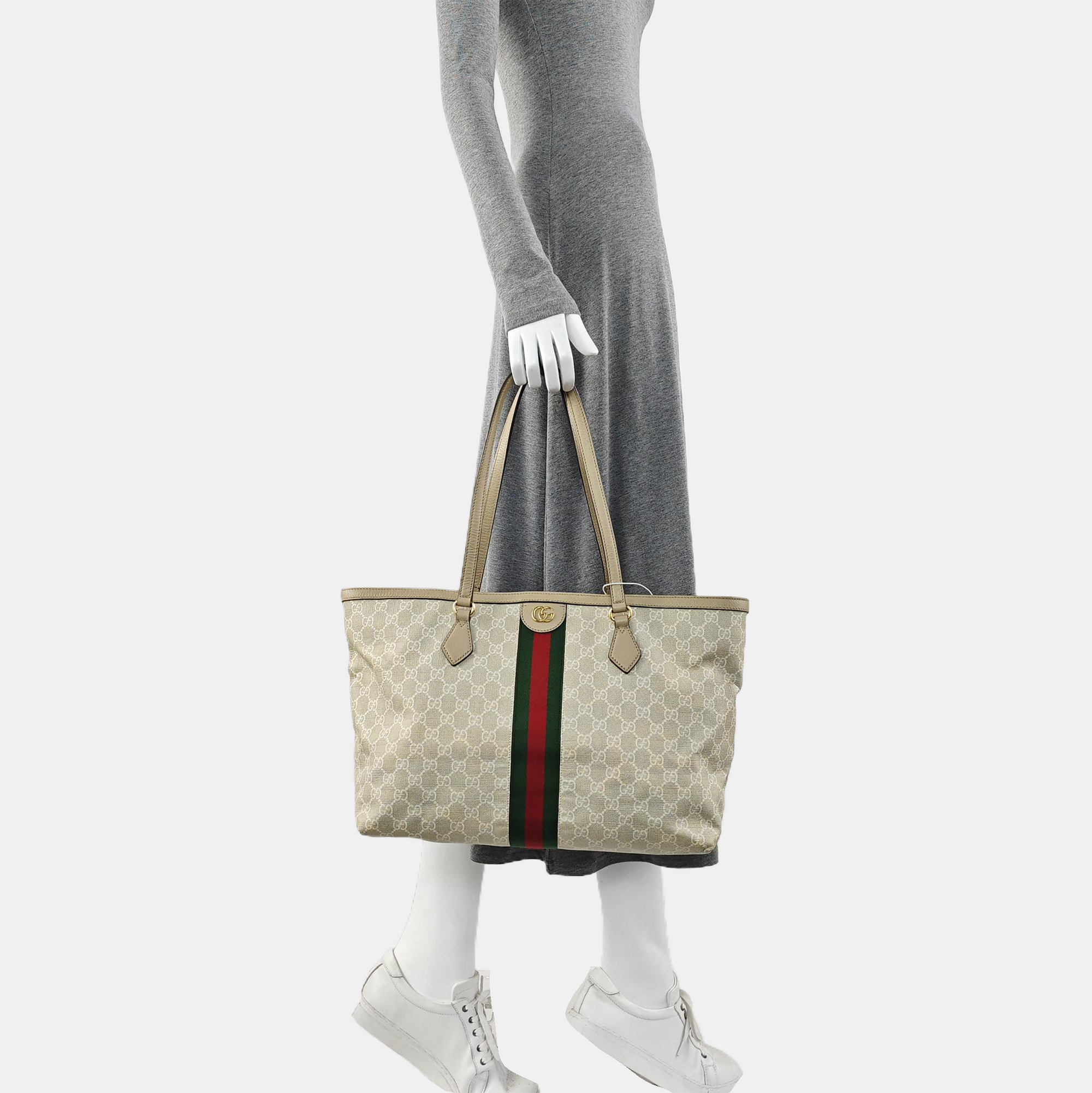 Ophidia Medium Monogram Coated Canvas Beige