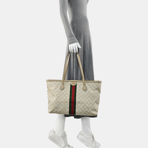 Ophidia Medium Monogram Coated Canvas Beige