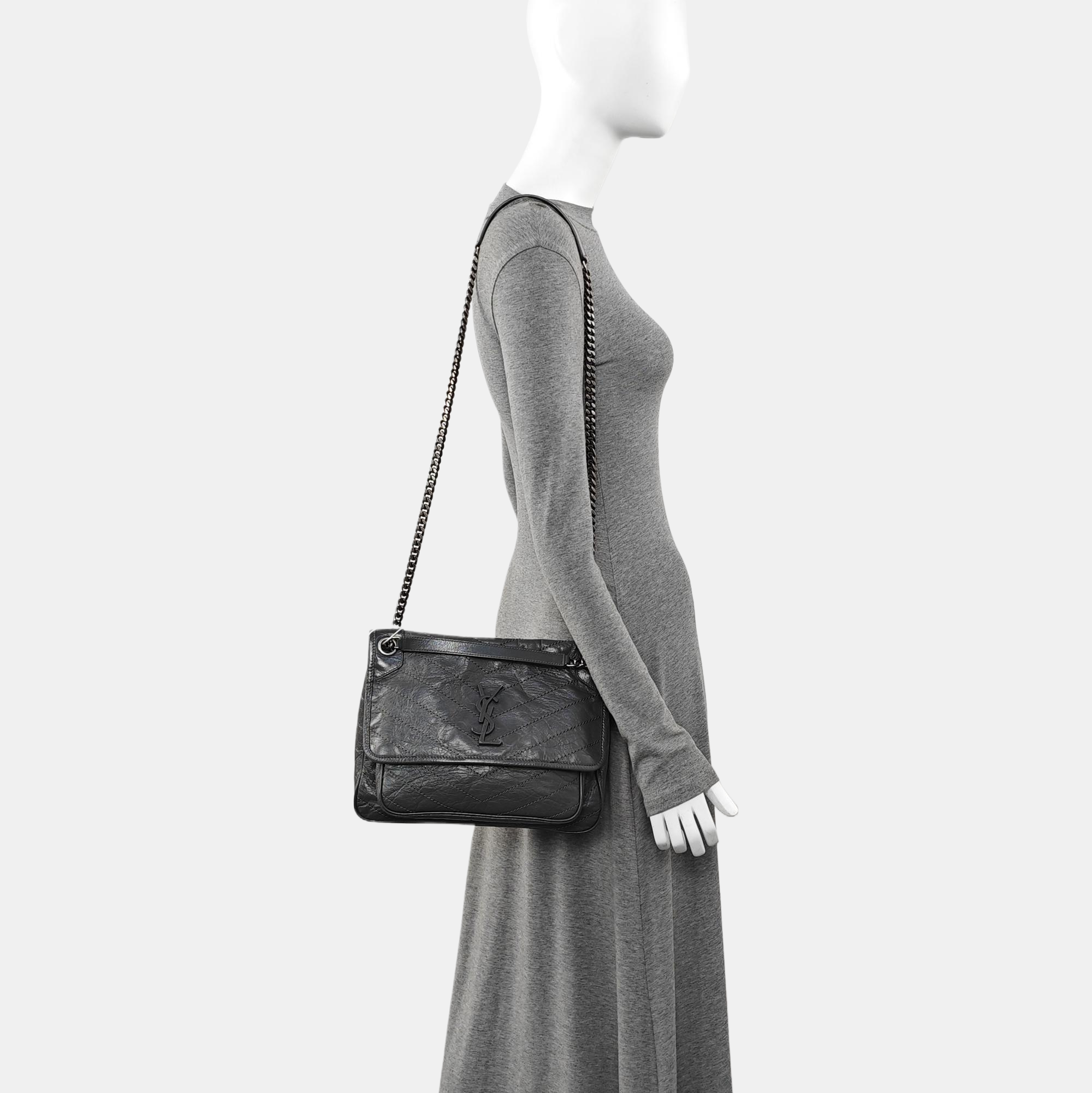 NIKI Medium Chevron Calfskin Gray