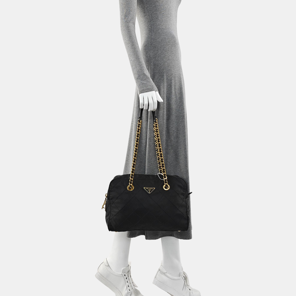 Chain Tote Quilted Nylon Black