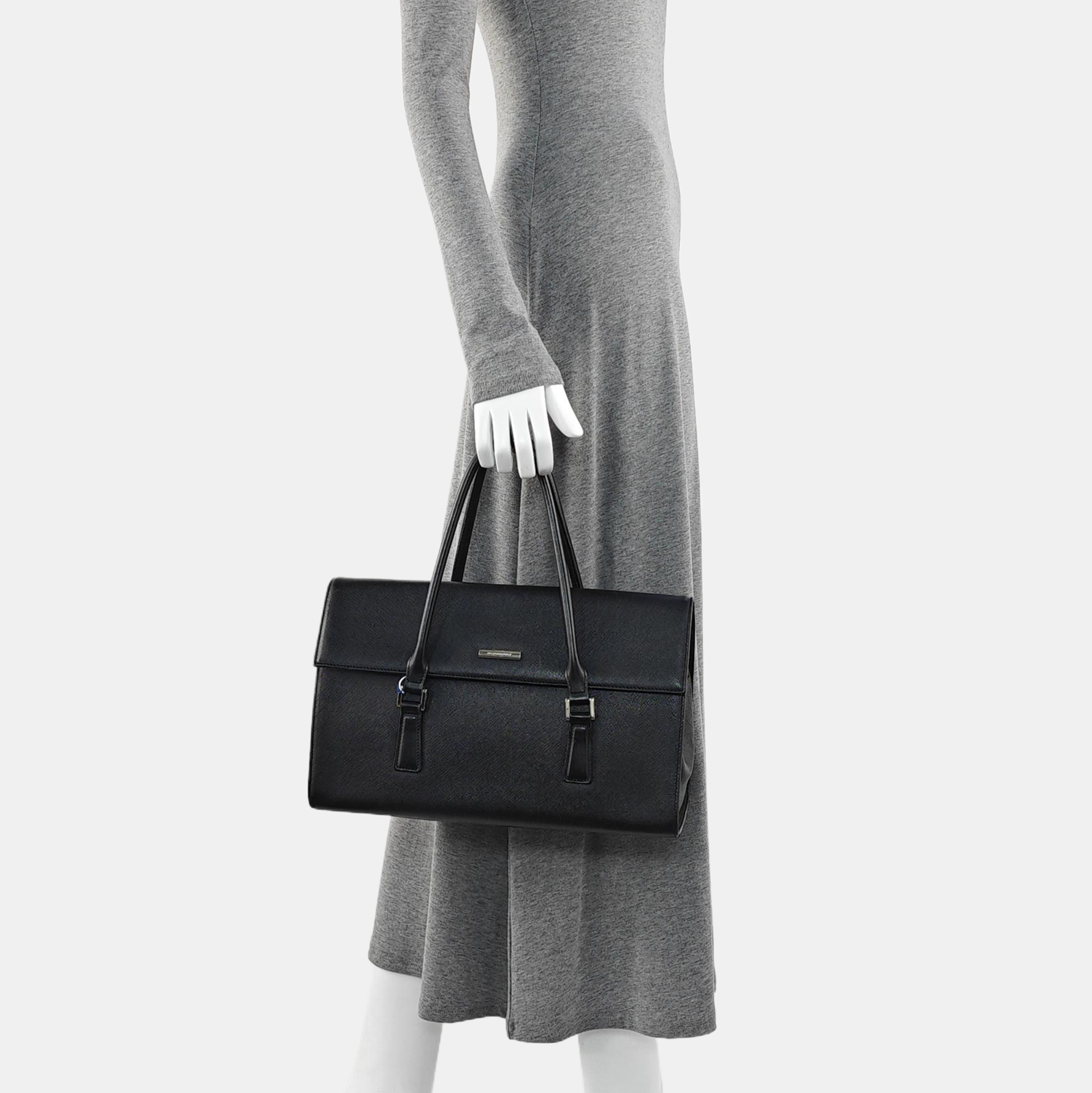 Calfskin Top Handle Bag Black