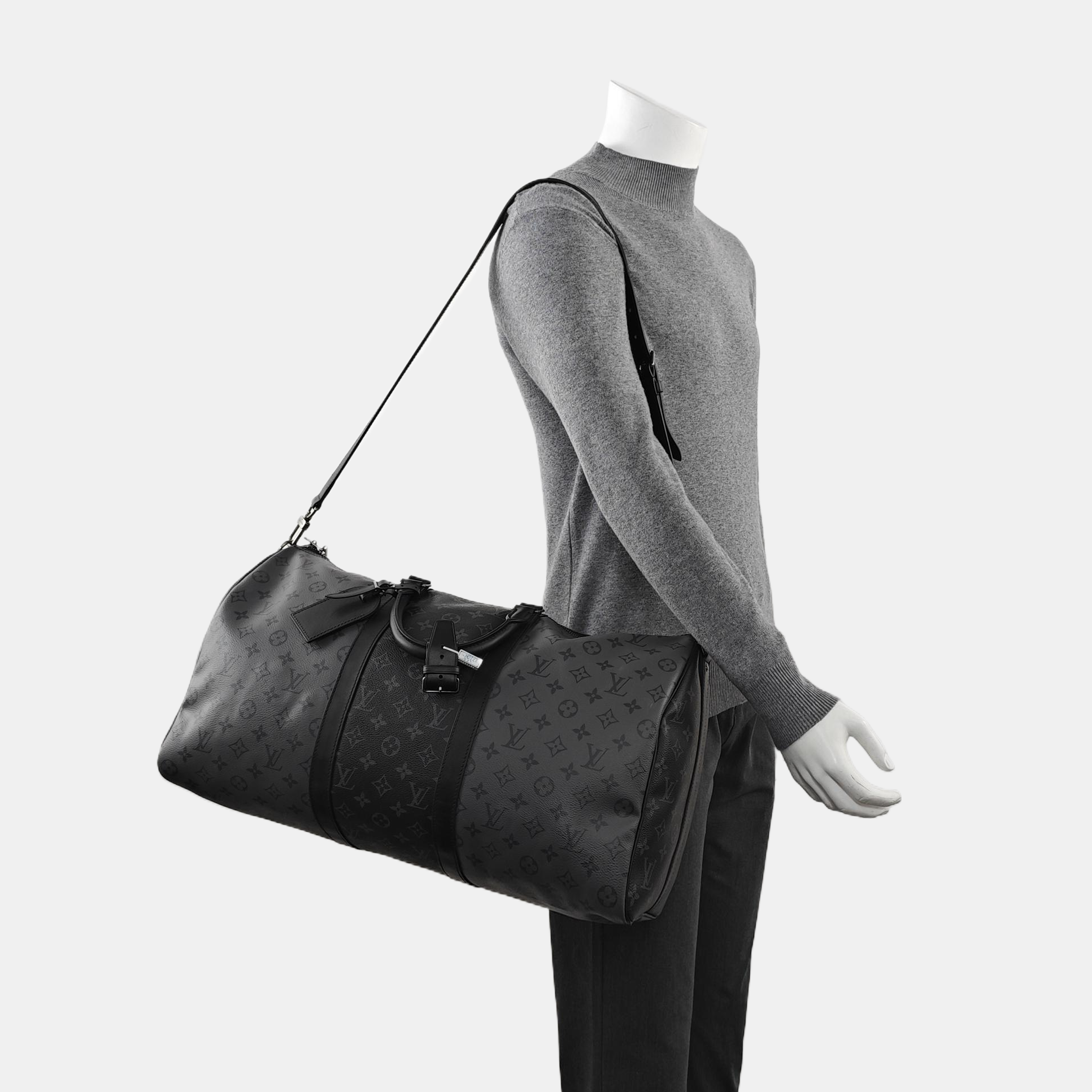 KEEPALL 50 Monogram Coated Canvas Gray