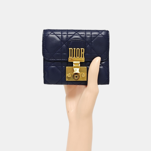Dioraddict Cannage Calfskin Blue Wallet