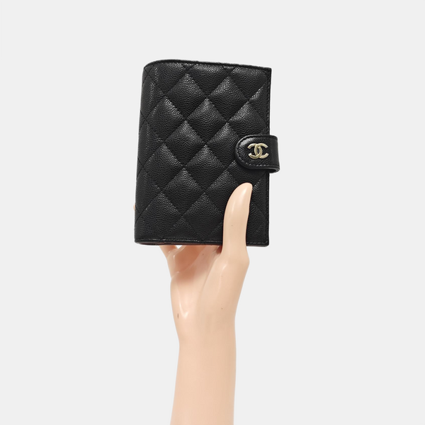 Quilted Grained Calfskin Wallet Black