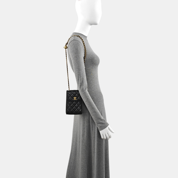 Quilted Lambskin Shoulder Bag Black