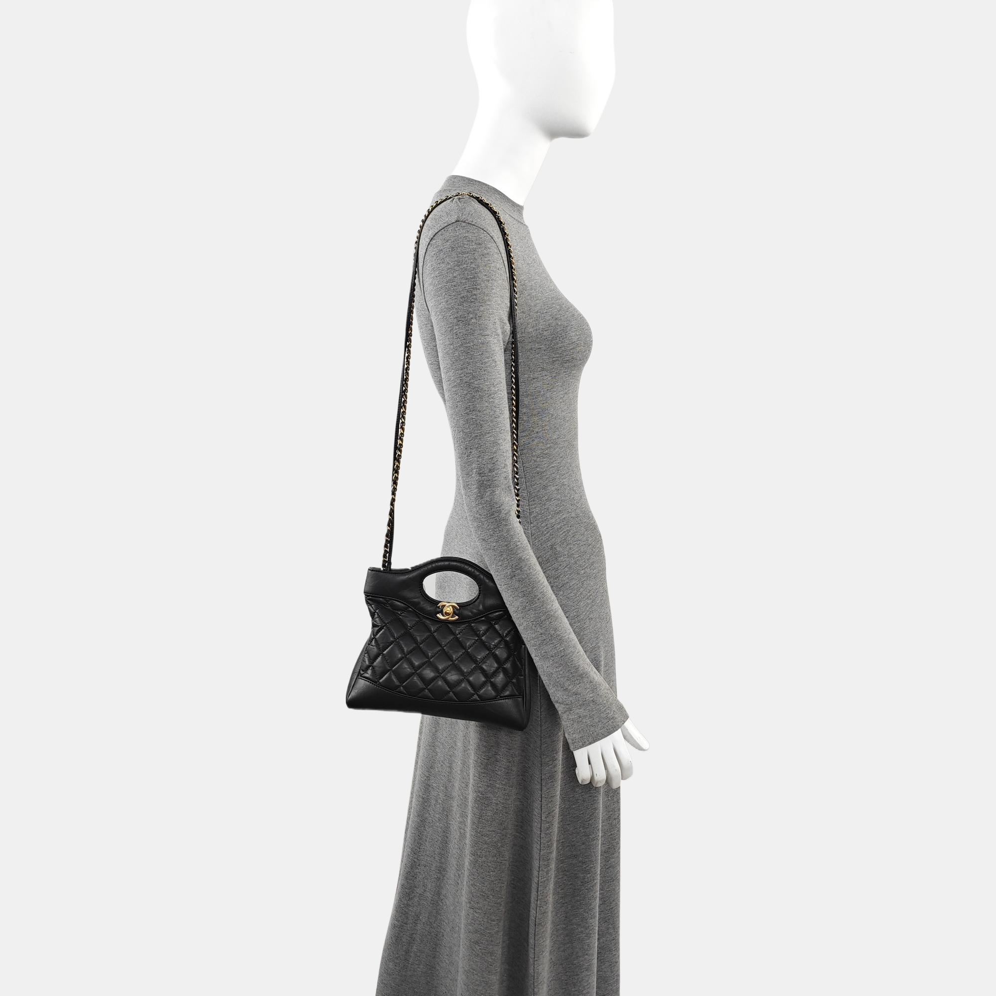 CHANEL 31 Mini Quilted Waxed Cafskin Black